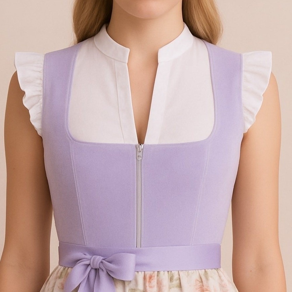 New L White Ruffle Sleeve Dirndl Oktoberfest Top High V Neck Blouse